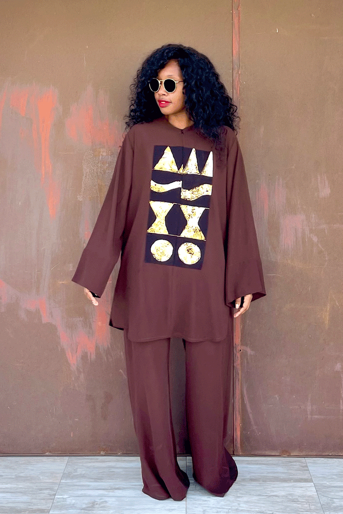 JIKA SHIRT (COCOA) + BELLO SHEER PANT (COCOA)