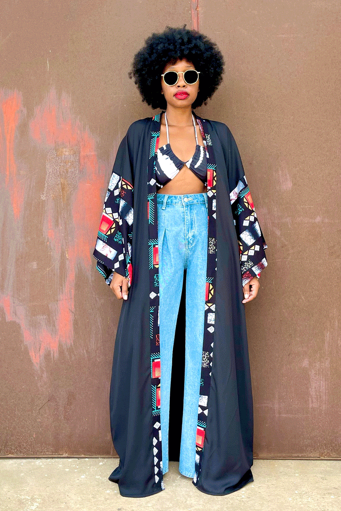 KIKI CONTRAST KIMONO (RED TRIBE) - KIMONO ONLY