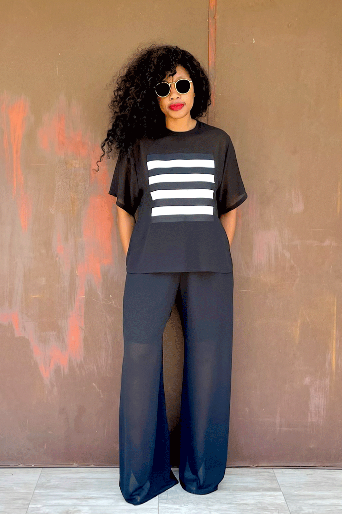 LIRA PATCH TOP + BELLO SHEER PANT (MIDNIGHT)
