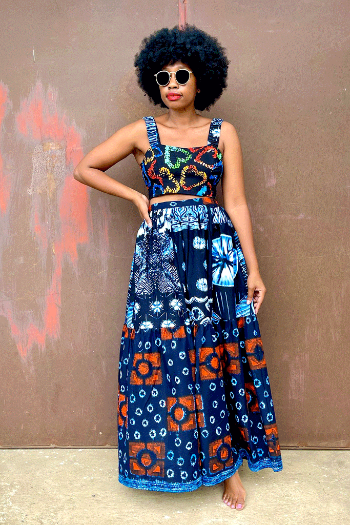 MARULA LOVE TOP + MIX SKIRT SET (RUST BLUE)