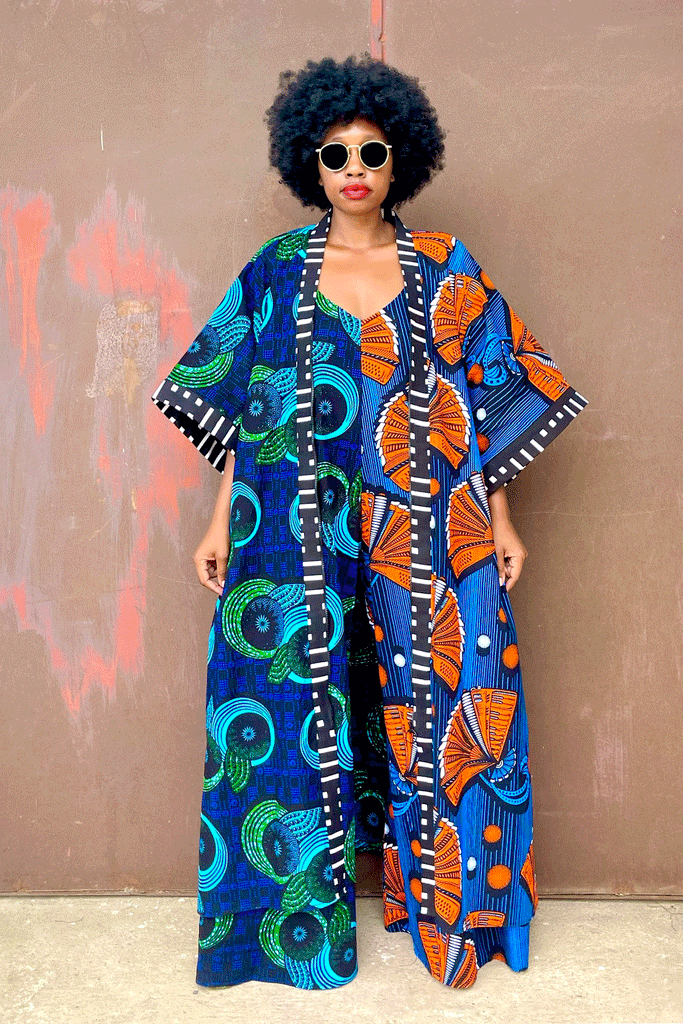 NAIROBI MIX JUMPSUIT + FRIKA KIMONO (TANGY BLUE)