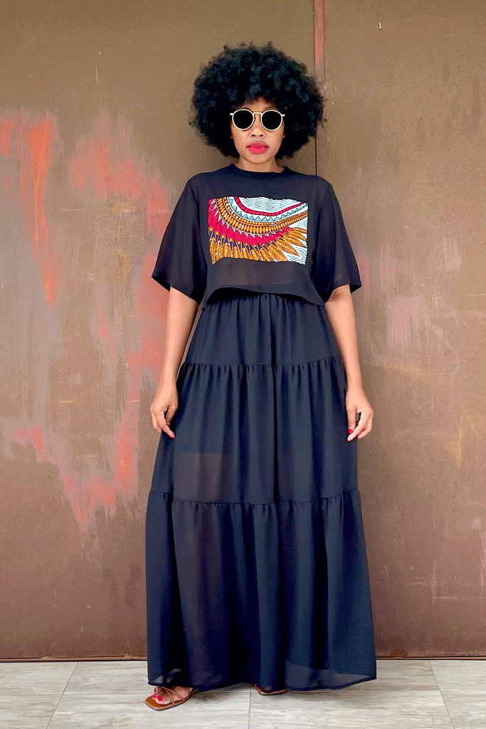 JOSE' SHEER SKIRT (MIDNIGHT) + MD PATCH TOP (EARTHY RED)