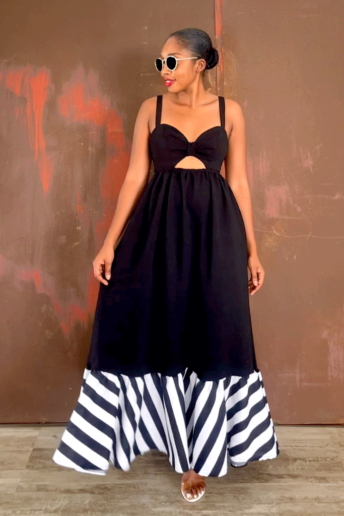 Amina Maxi Dress (Midnight Stripe)